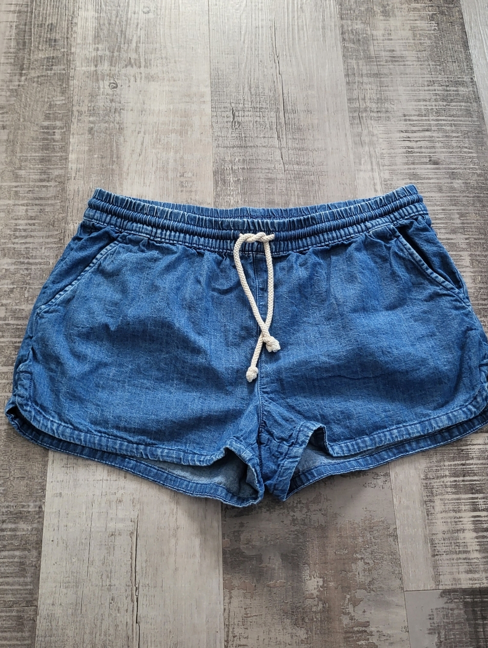 aerie Blue Denim-Look Drawstring Shorts